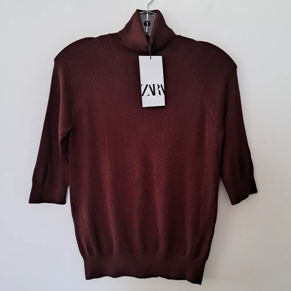NWT Zara Brown Turtleneck Sweater with Ribbed Design - Picture 4 of 9